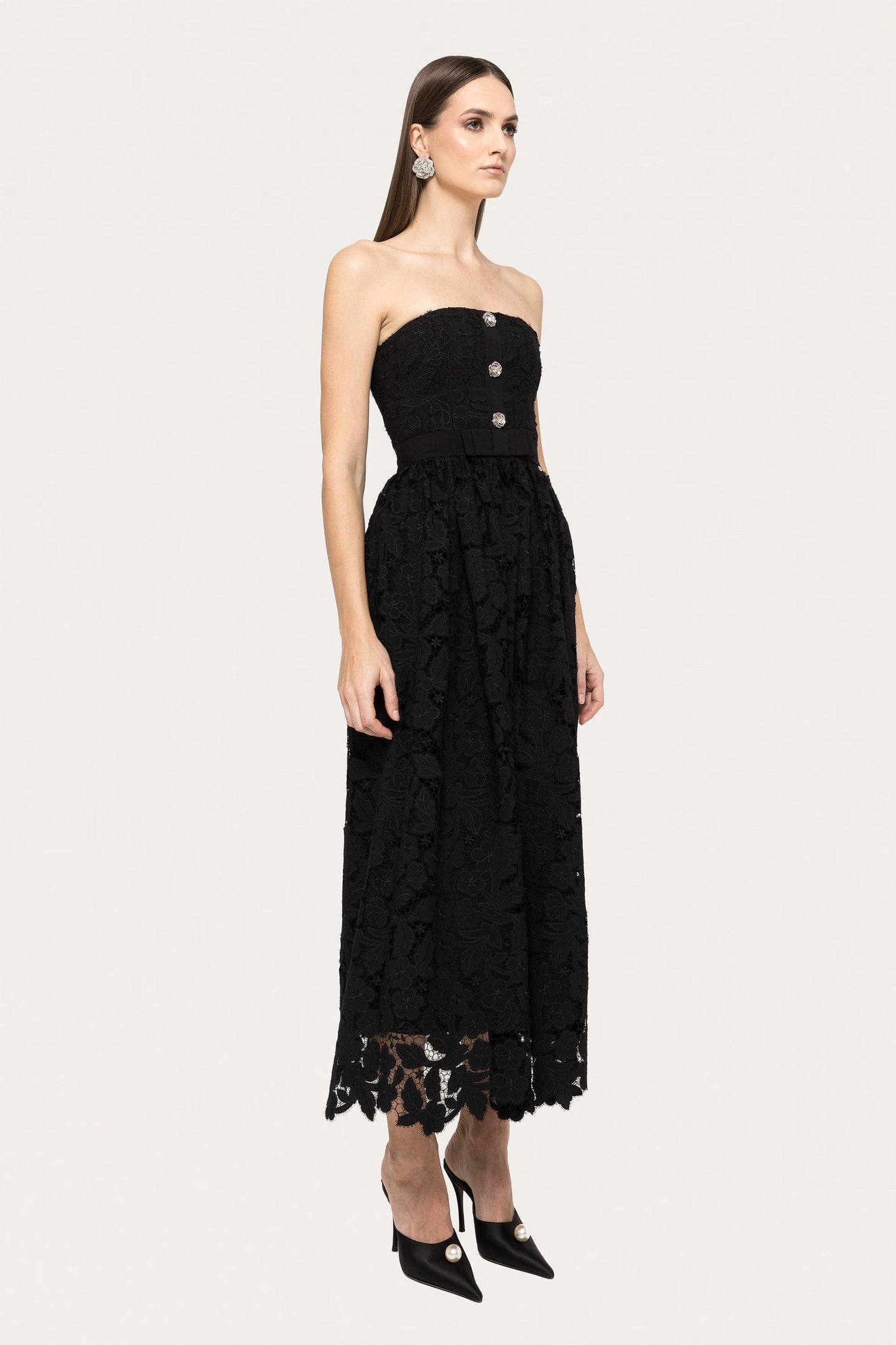 Corset-style strapless lace dress NISSA