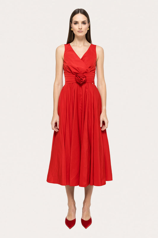 Floral-appliqué taffeta midi dress - RS15683 red NISSA