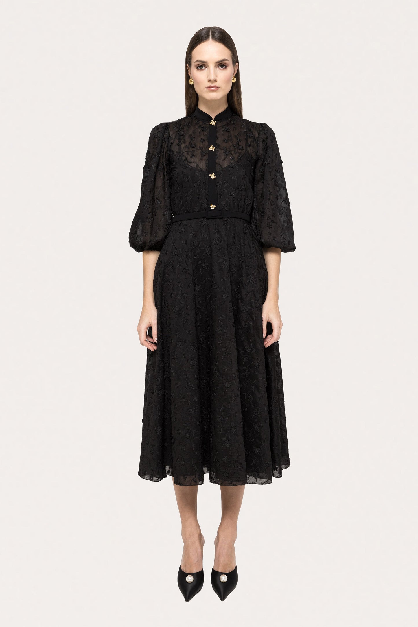 Embroidered lyocell midi dress - RC15719 black NISSA