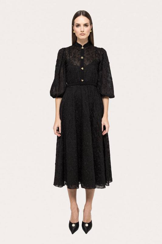 Embroidered lyocell midi dress - RC15719 black NISSA