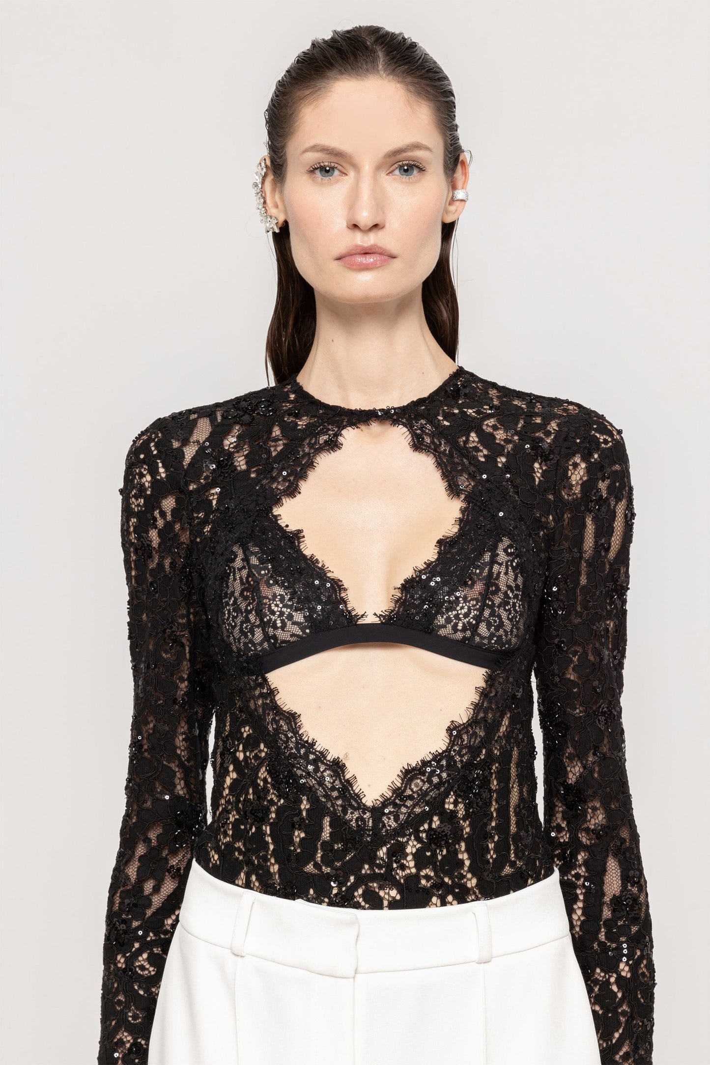Sequin-detail lace bodysuit NISSA