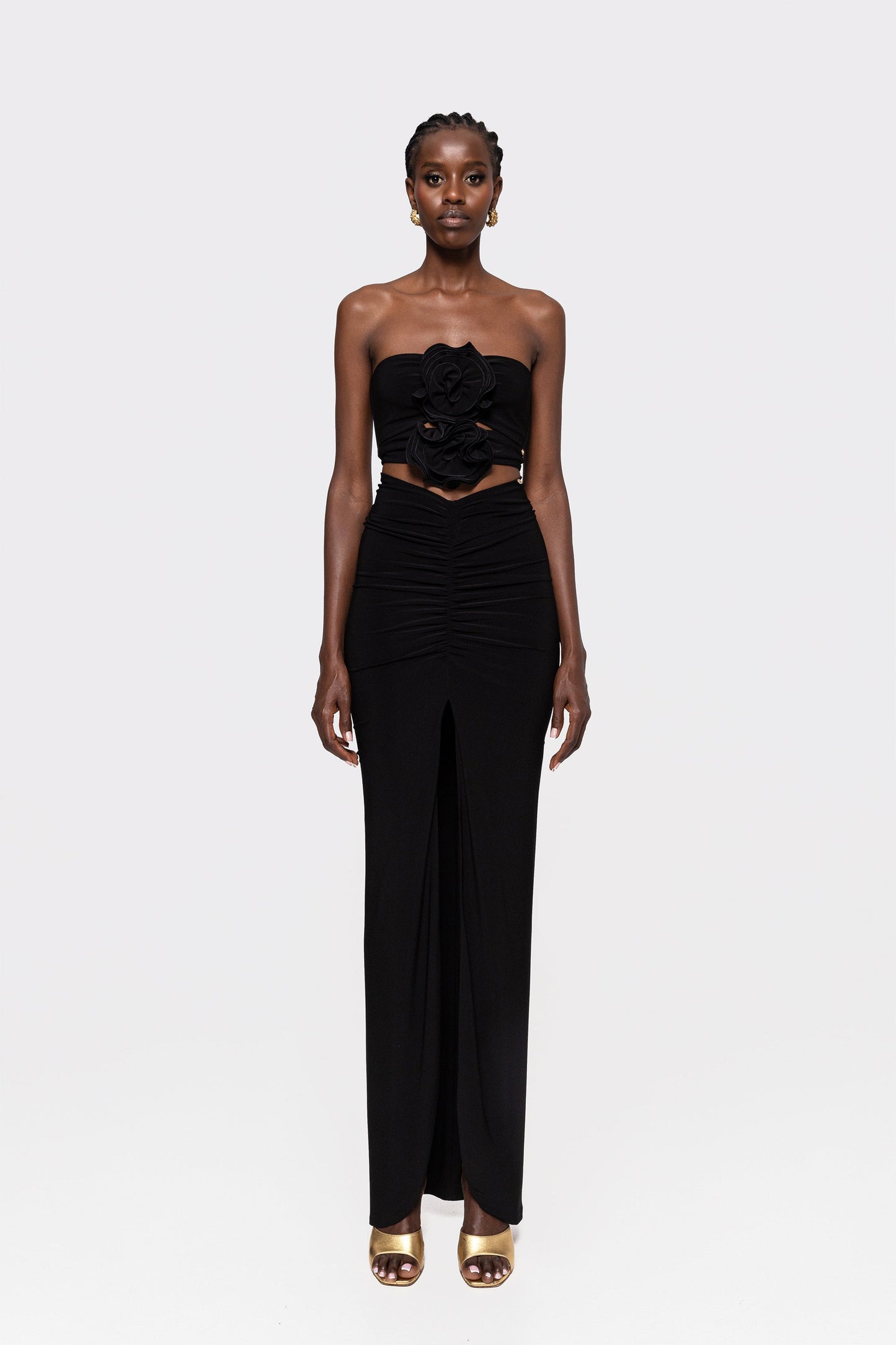 Floral-appliqué crop top and maxi skirt set NISSA