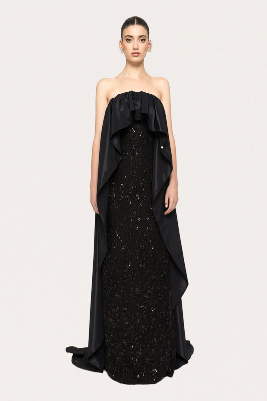 Taffeta cape lace gown NISSA