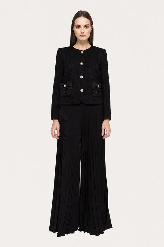 Bow-detail boucle suit jacket - J15628 black NISSA