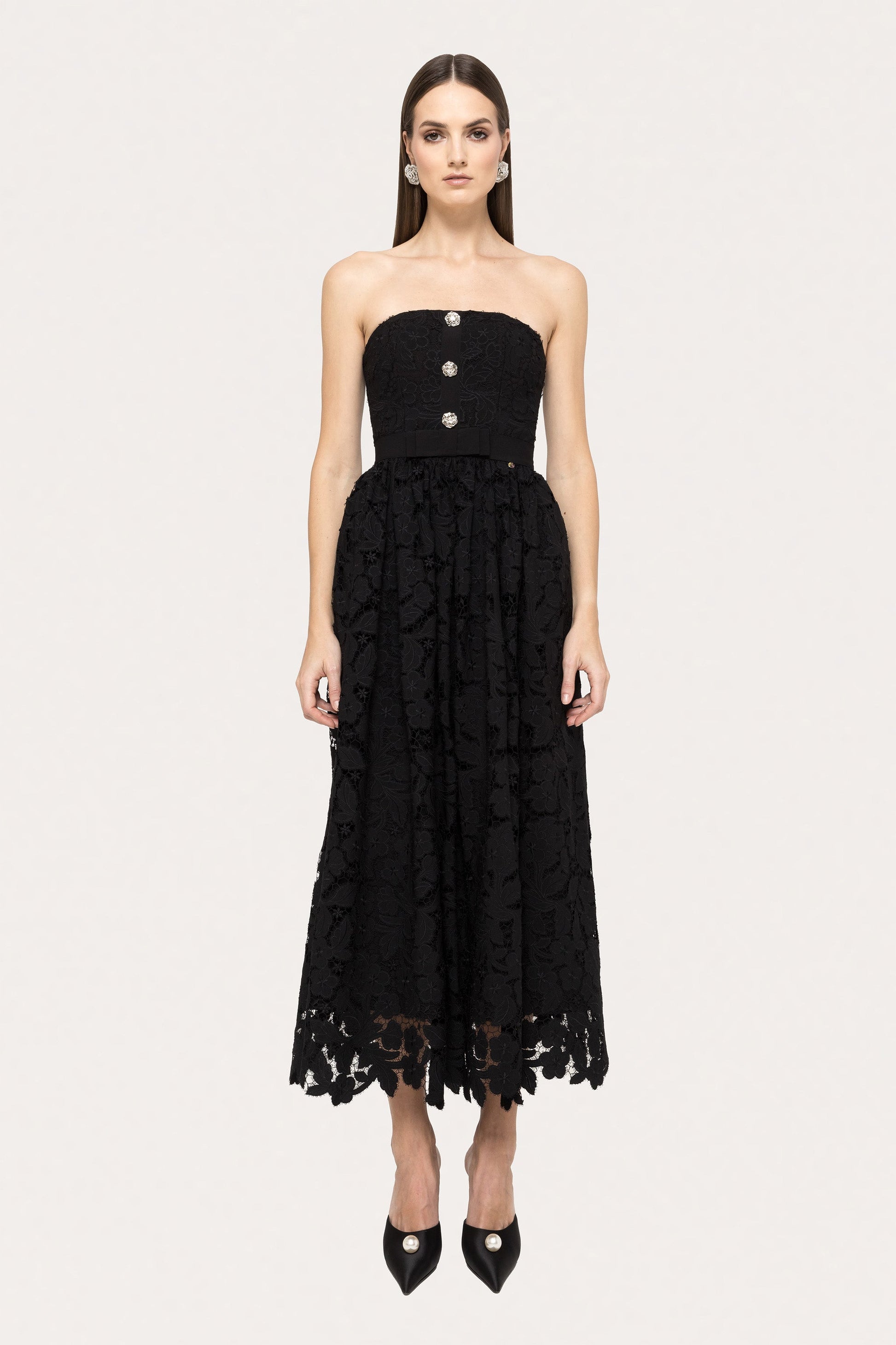 Corset-style strapless lace dress NISSA XL / Black