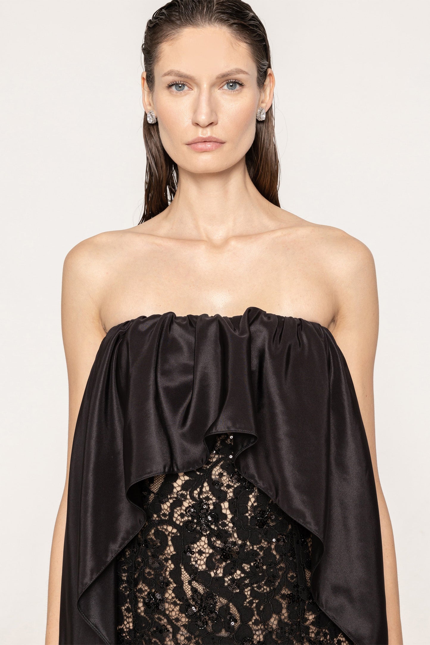 Taffeta cape lace gown NISSA