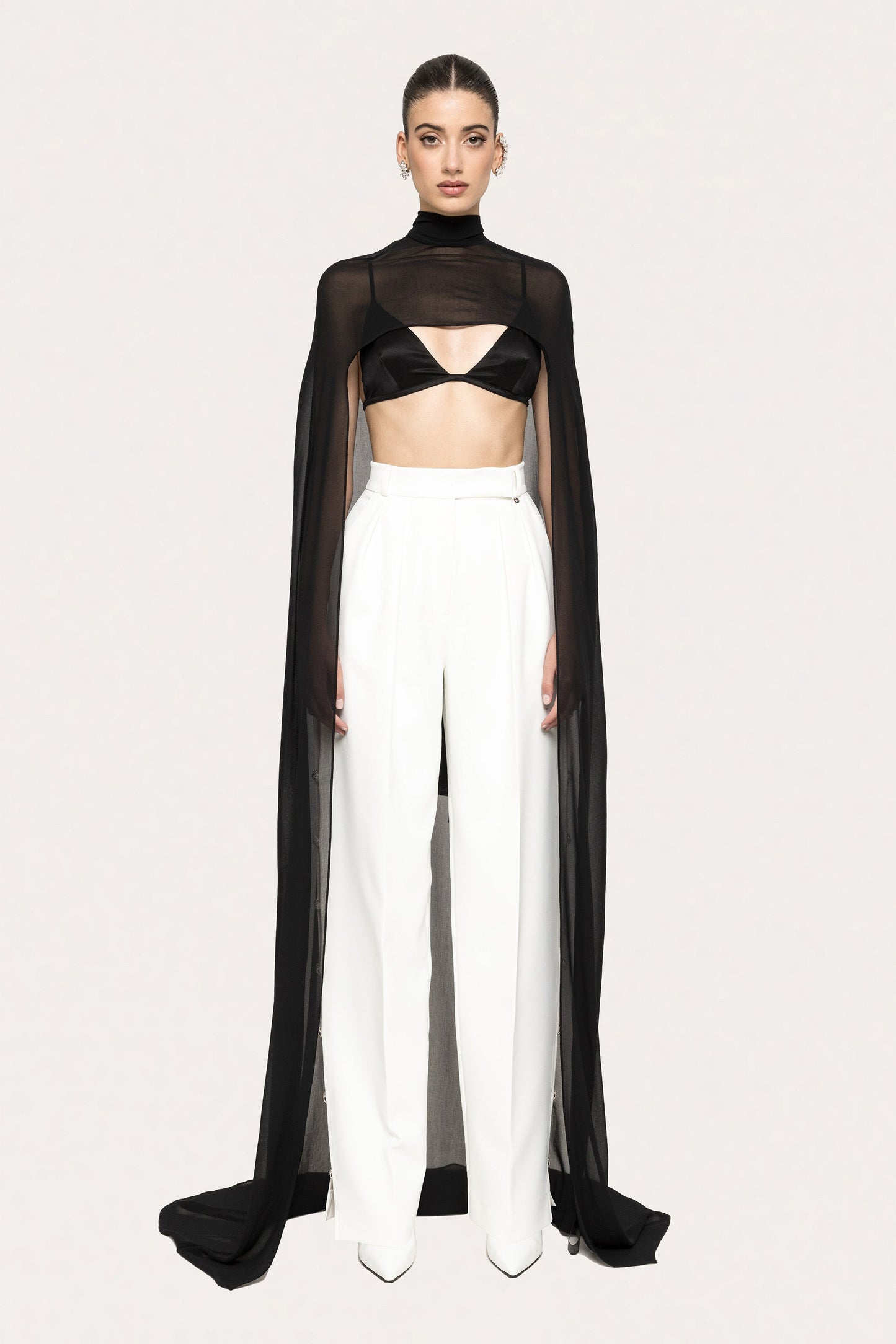 High rise side-slit white pants NISSA