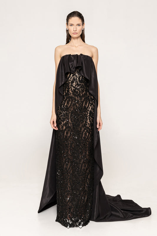 Taffeta cape lace gown NISSA