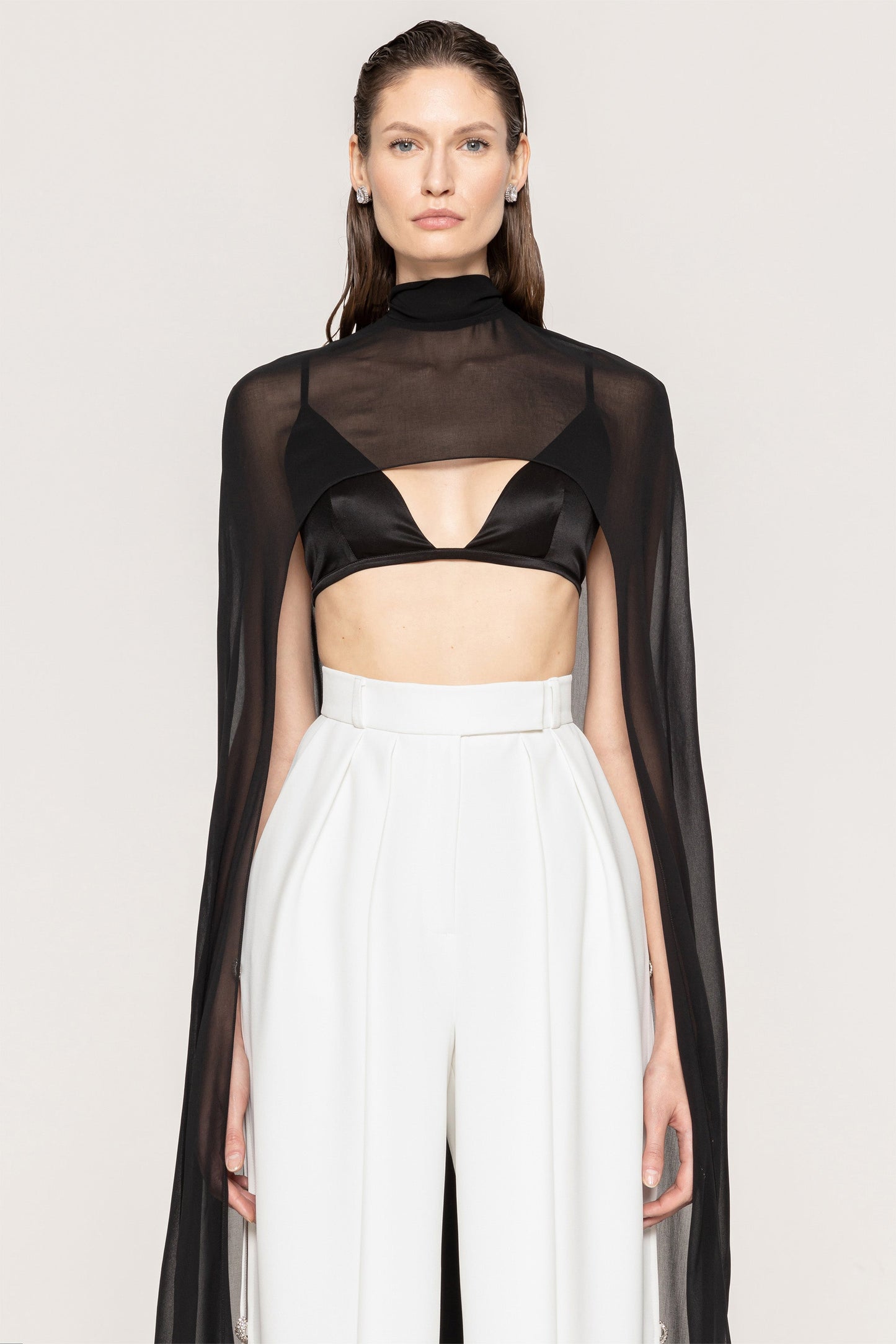 High rise side-slit white pants NISSA