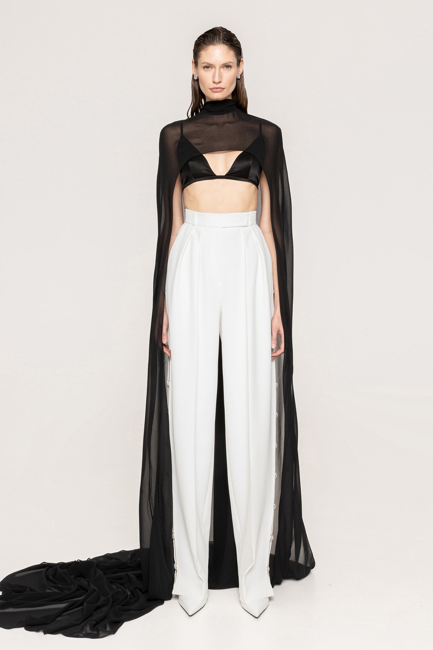 High rise side-slit white pants NISSA