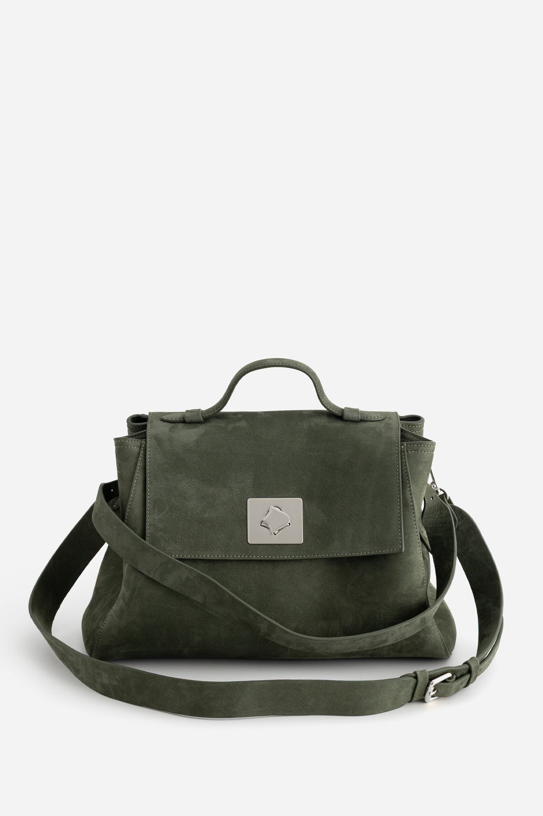 ERNESTINA 33 KHAKI NUBUCK BAG / SILVER/  KACHOROVSKA