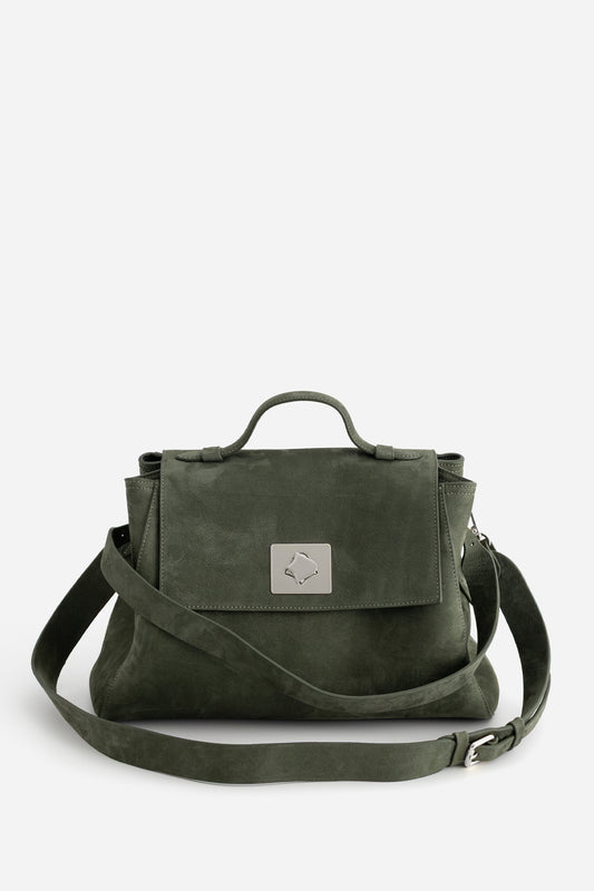 ERNESTINA 33 KHAKI NUBUCK BAG / SILVER/  KACHOROVSKA