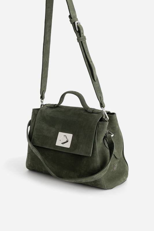 ERNESTINA 33 KHAKI NUBUCK BAG / SILVER/  KACHOROVSKA