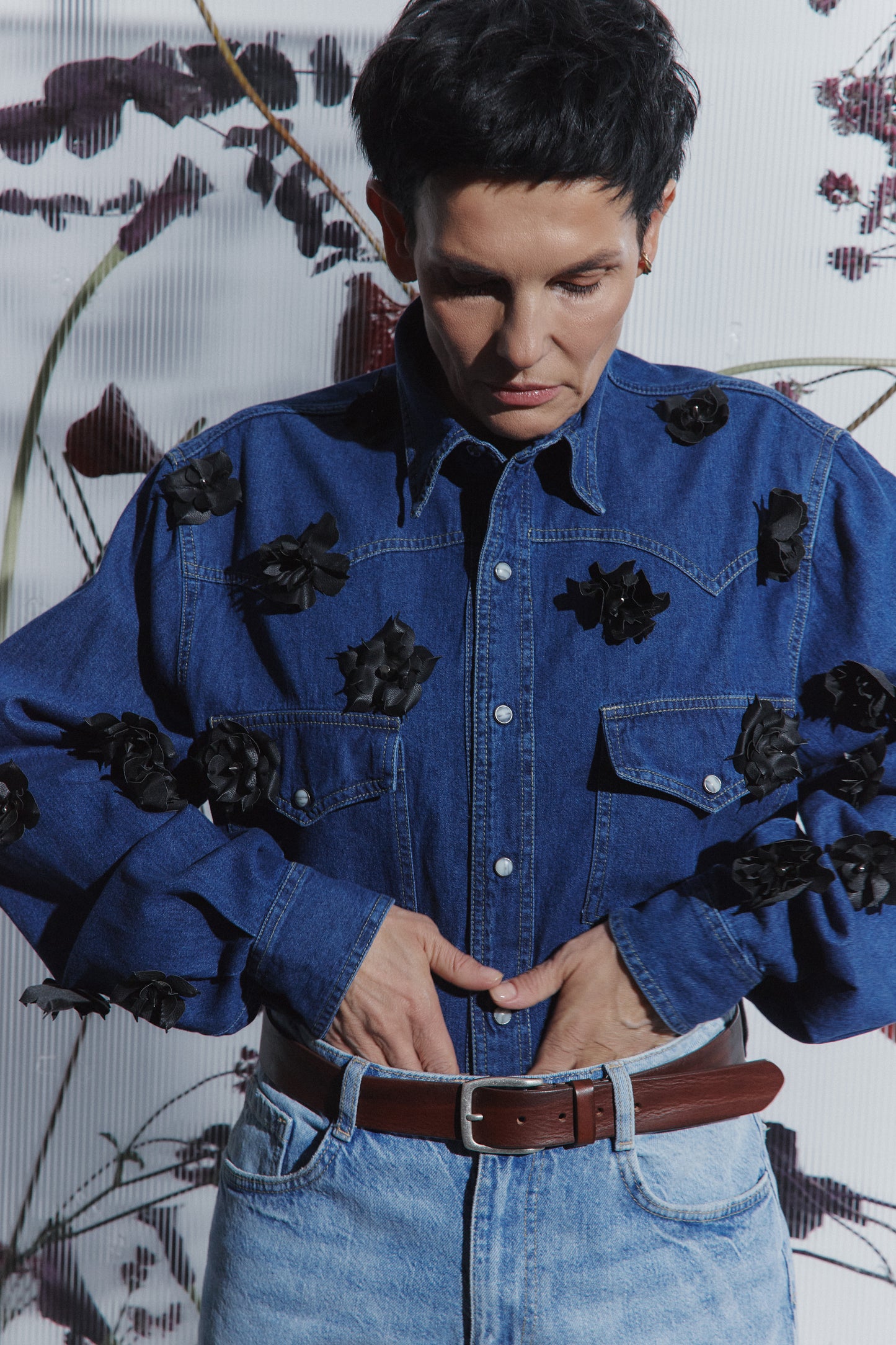 Shirt with piercings made of flowers OMELIA