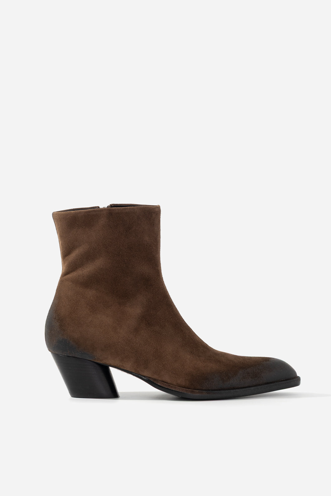KACHOROVSKA Rosa brown suede ankle boots with side zipper and black block heel