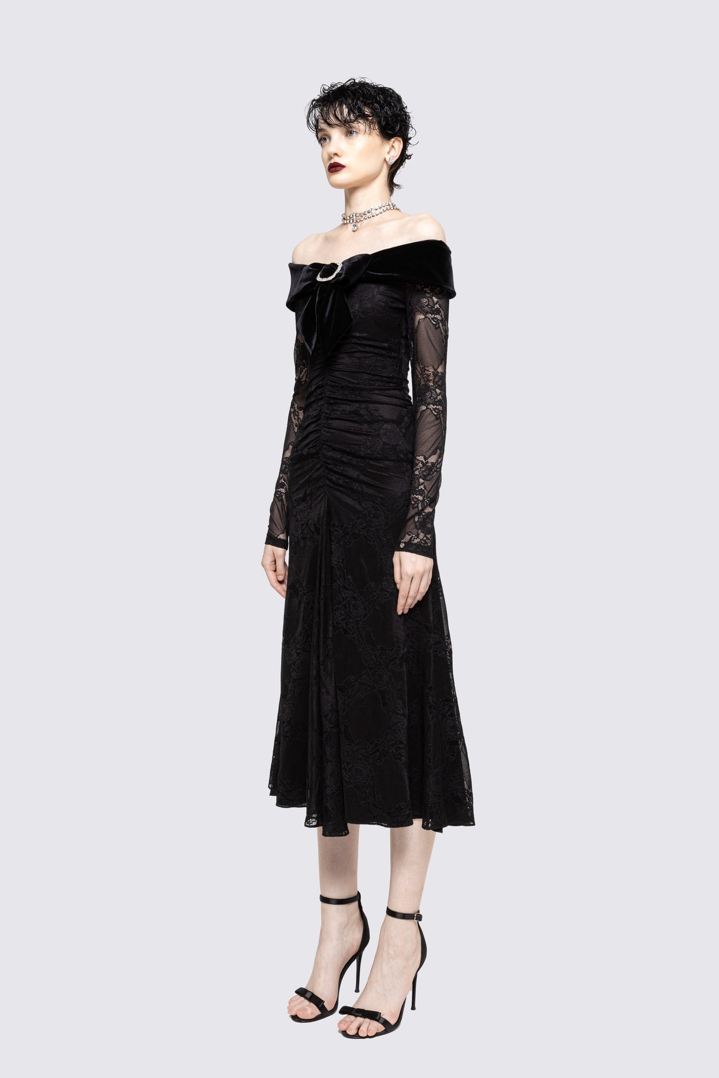 Bow-detail lace midi dress NISSA