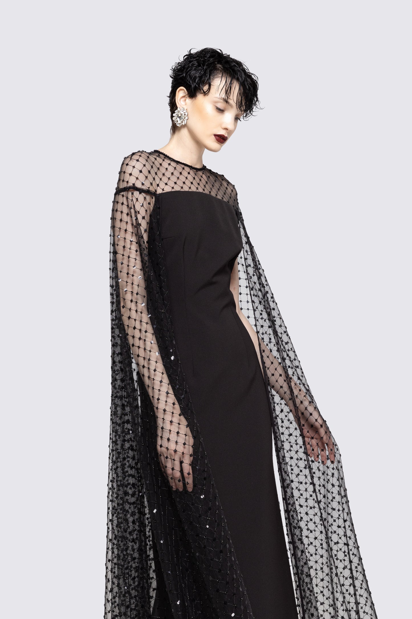 Sequined cape maxi dress NISSA