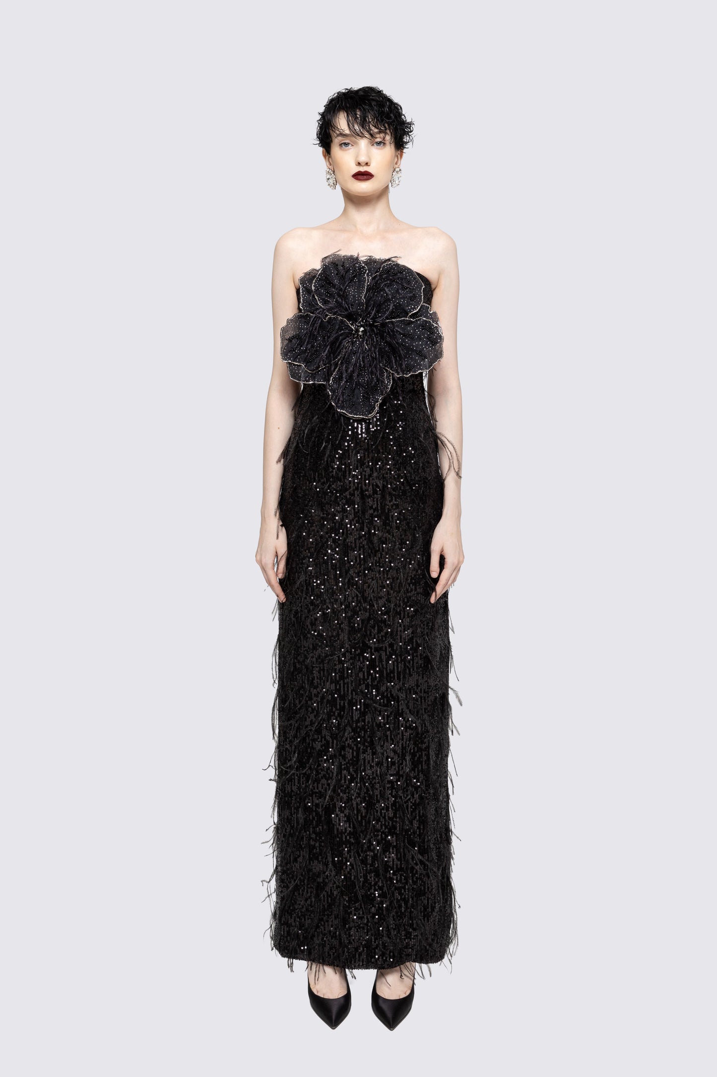 Floral-appliqué sequin maxi dress NISSA