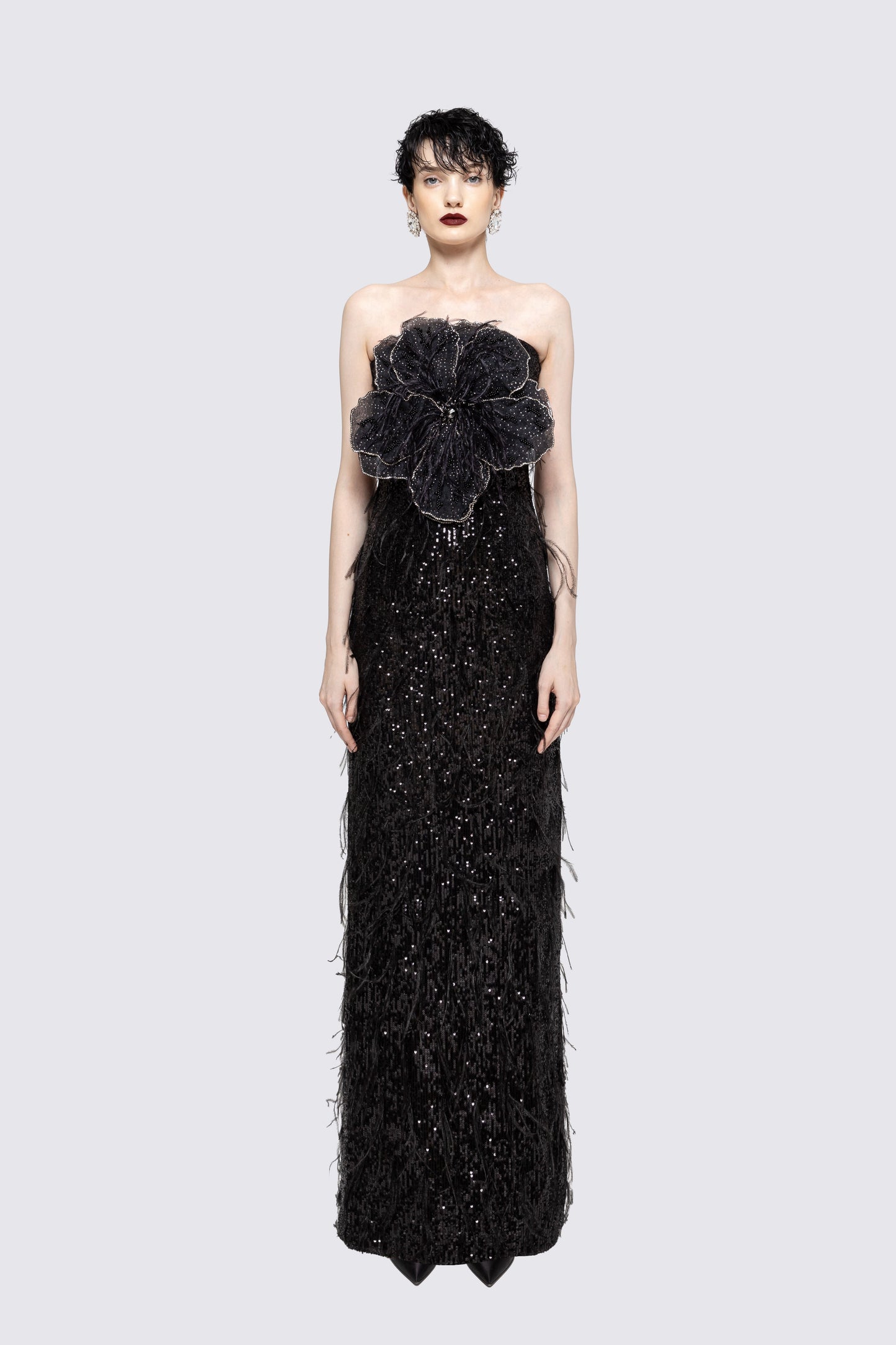 Floral-appliqué sequin maxi dress NISSA