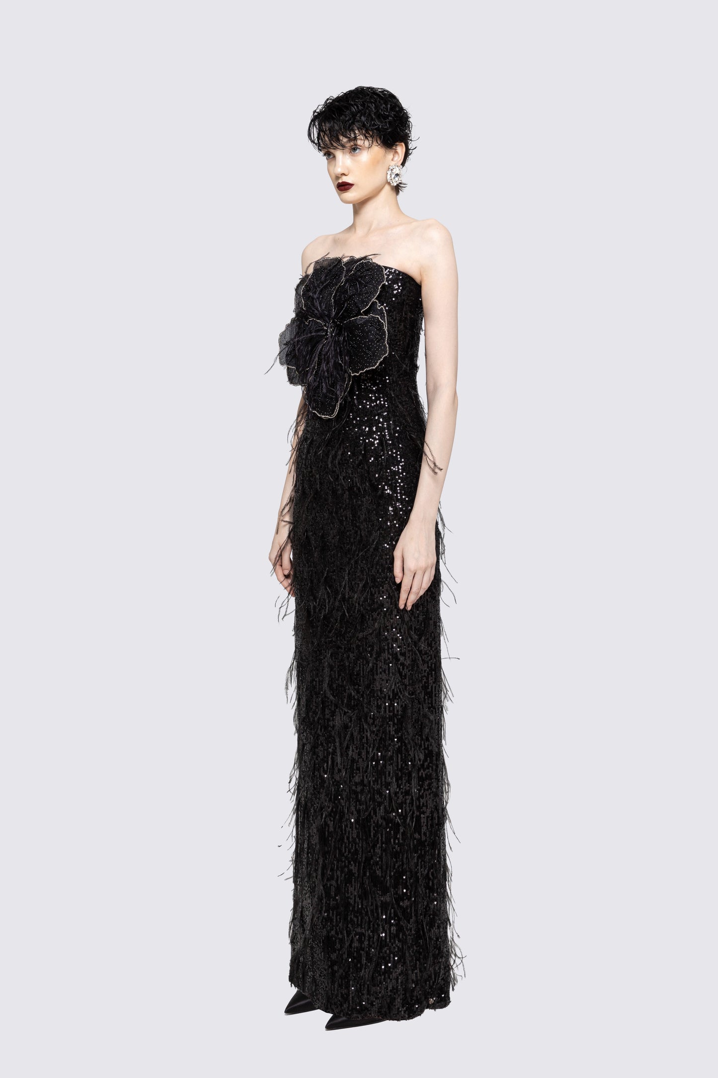 Floral-appliqué sequin maxi dress NISSA