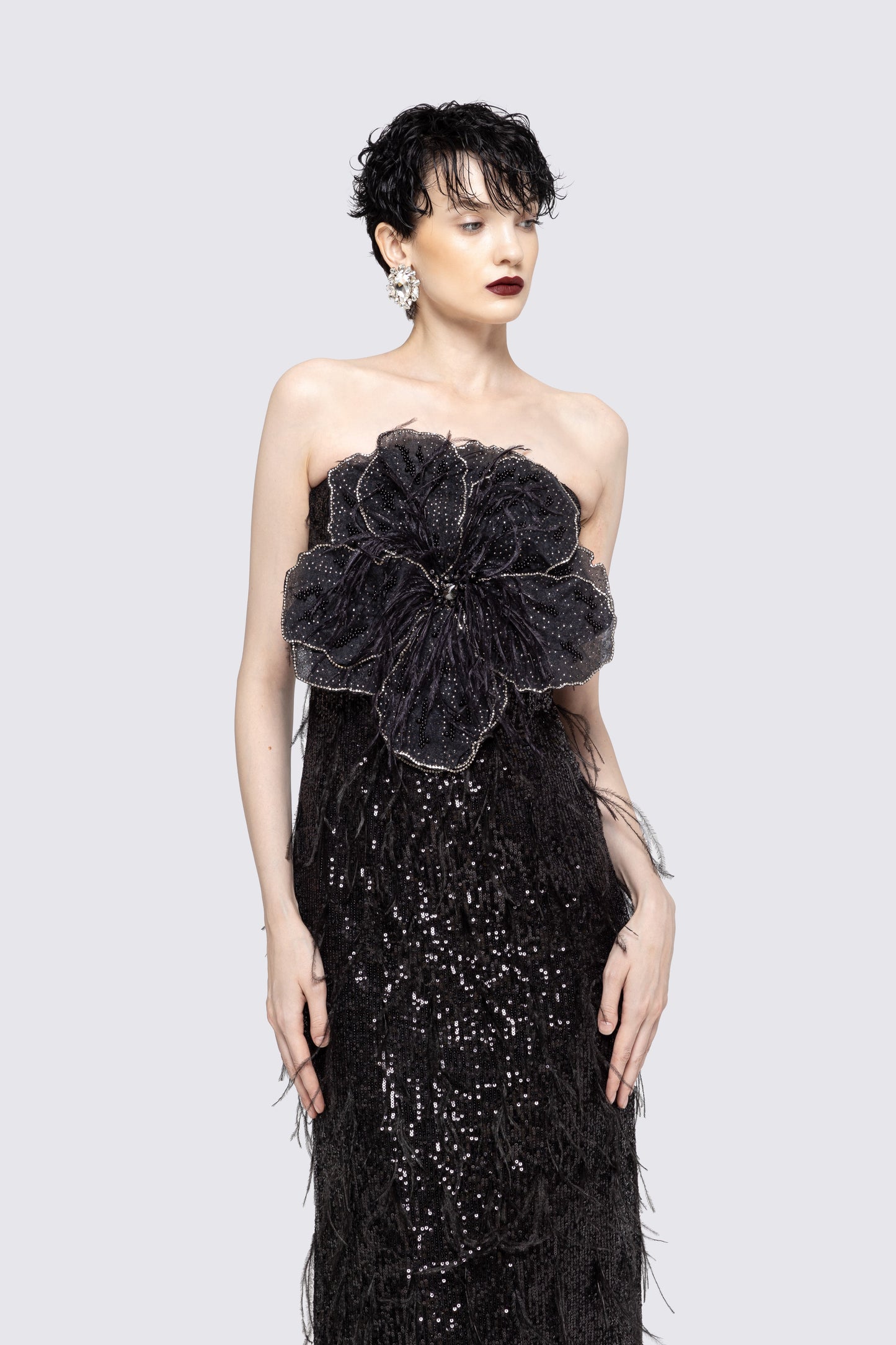 Floral-appliqué sequin maxi dress NISSA
