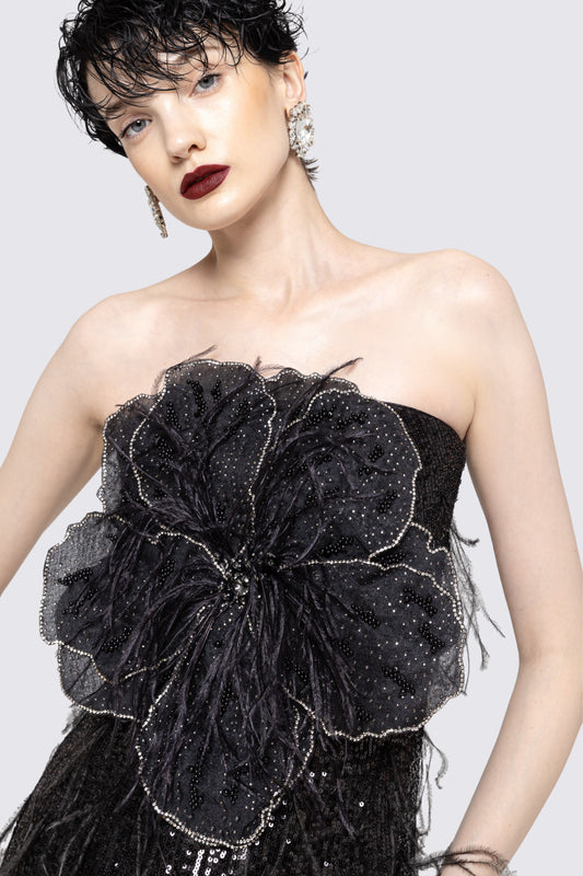 Floral-appliqué sequin maxi dress NISSA