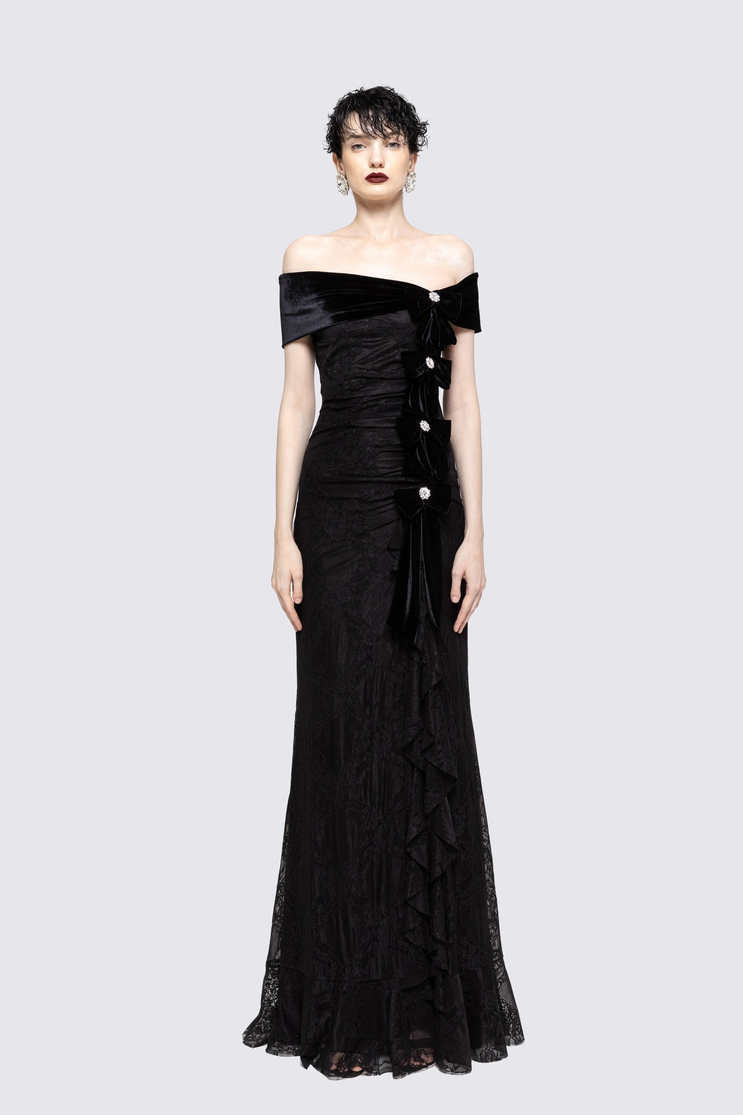 Bow-detail lace maxi dress NISSA