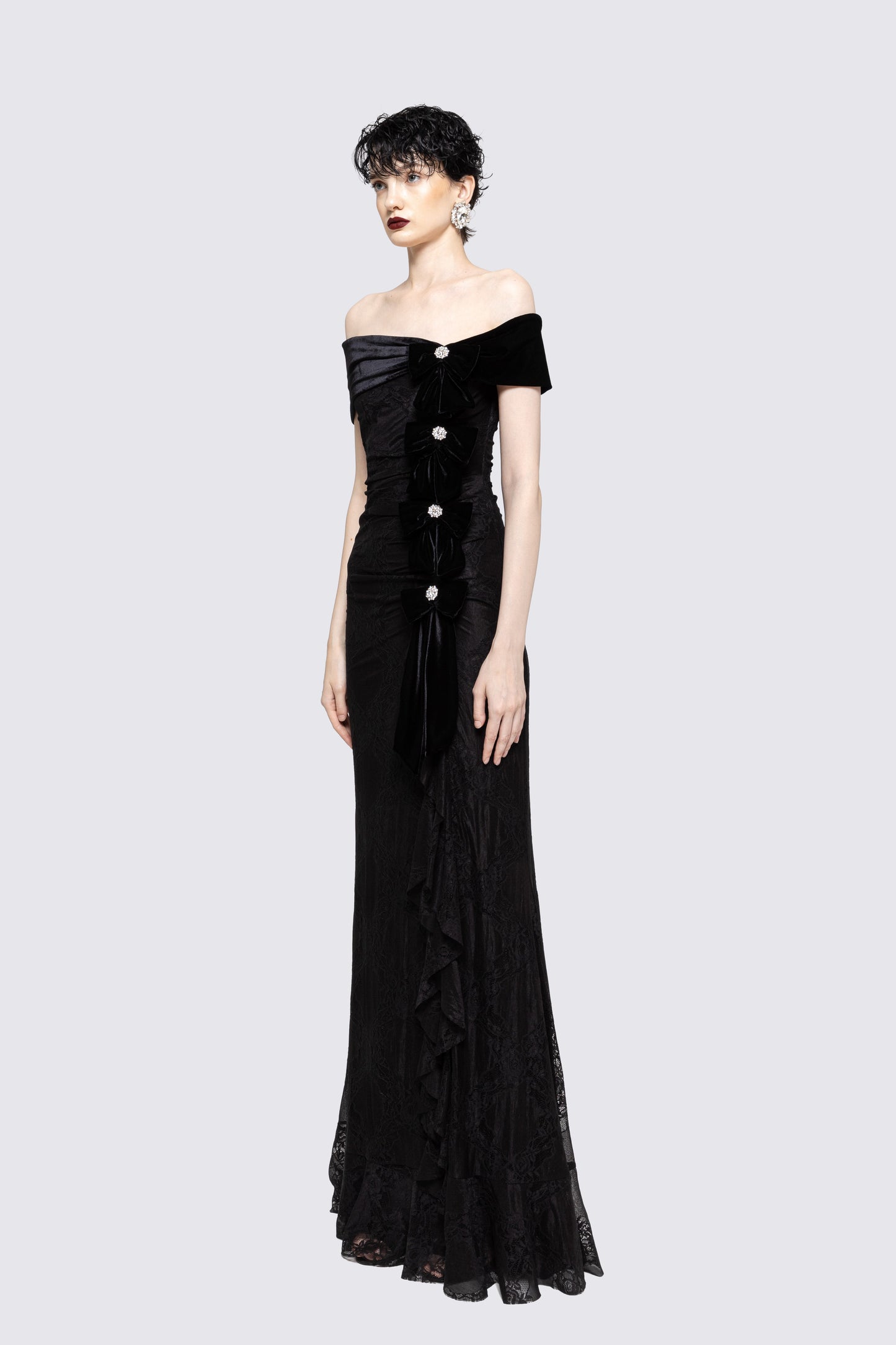 Bow-detail lace maxi dress NISSA