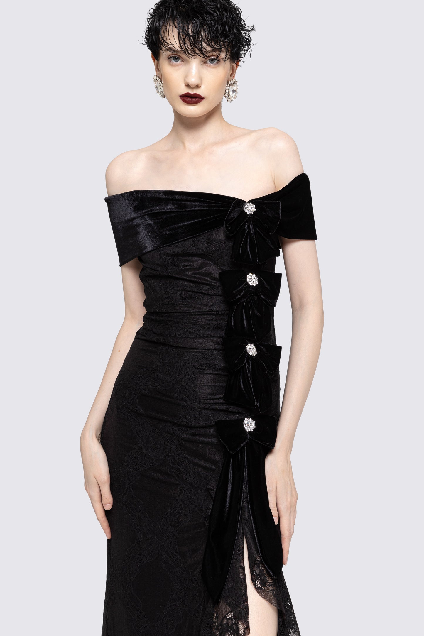 Bow-detail lace maxi dress NISSA