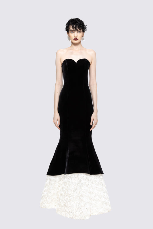 Petal-layerd velvet maxi dress NISSA