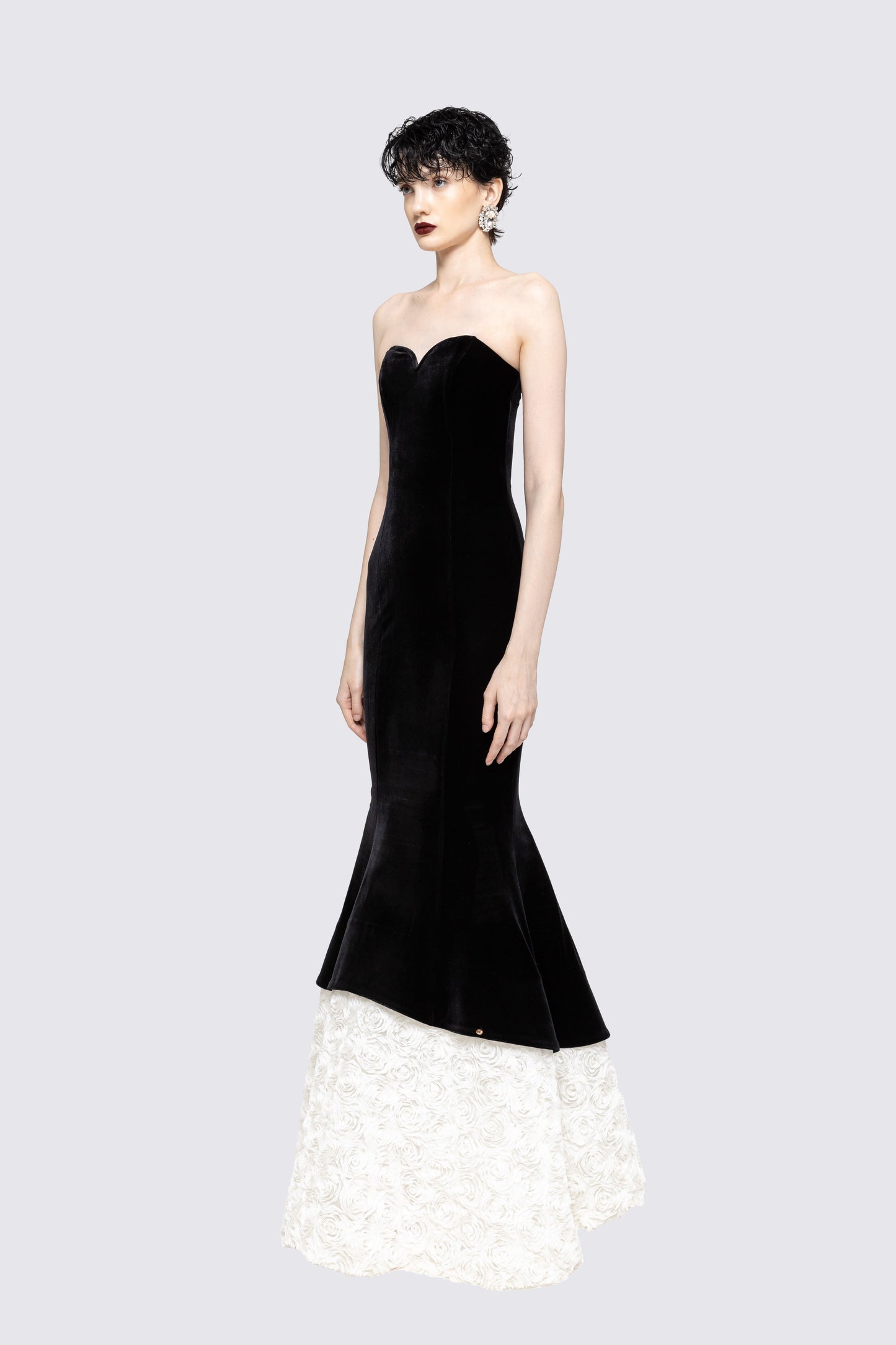 Petal-layerd velvet maxi dress NISSA