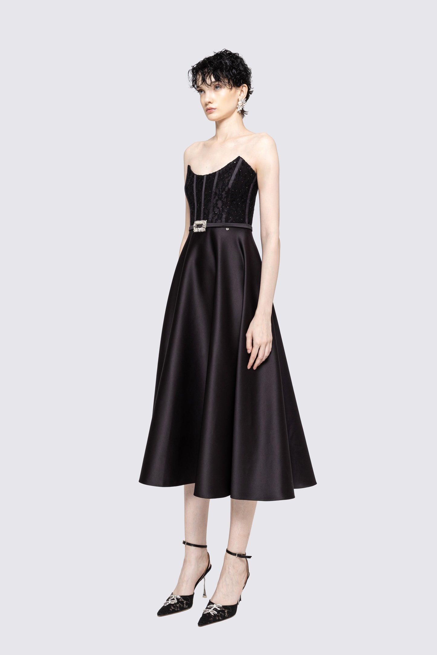 Corset-style strapless taffeta dress NISSA