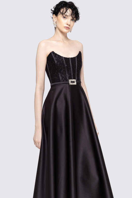 Corset-style strapless taffeta dress NISSA