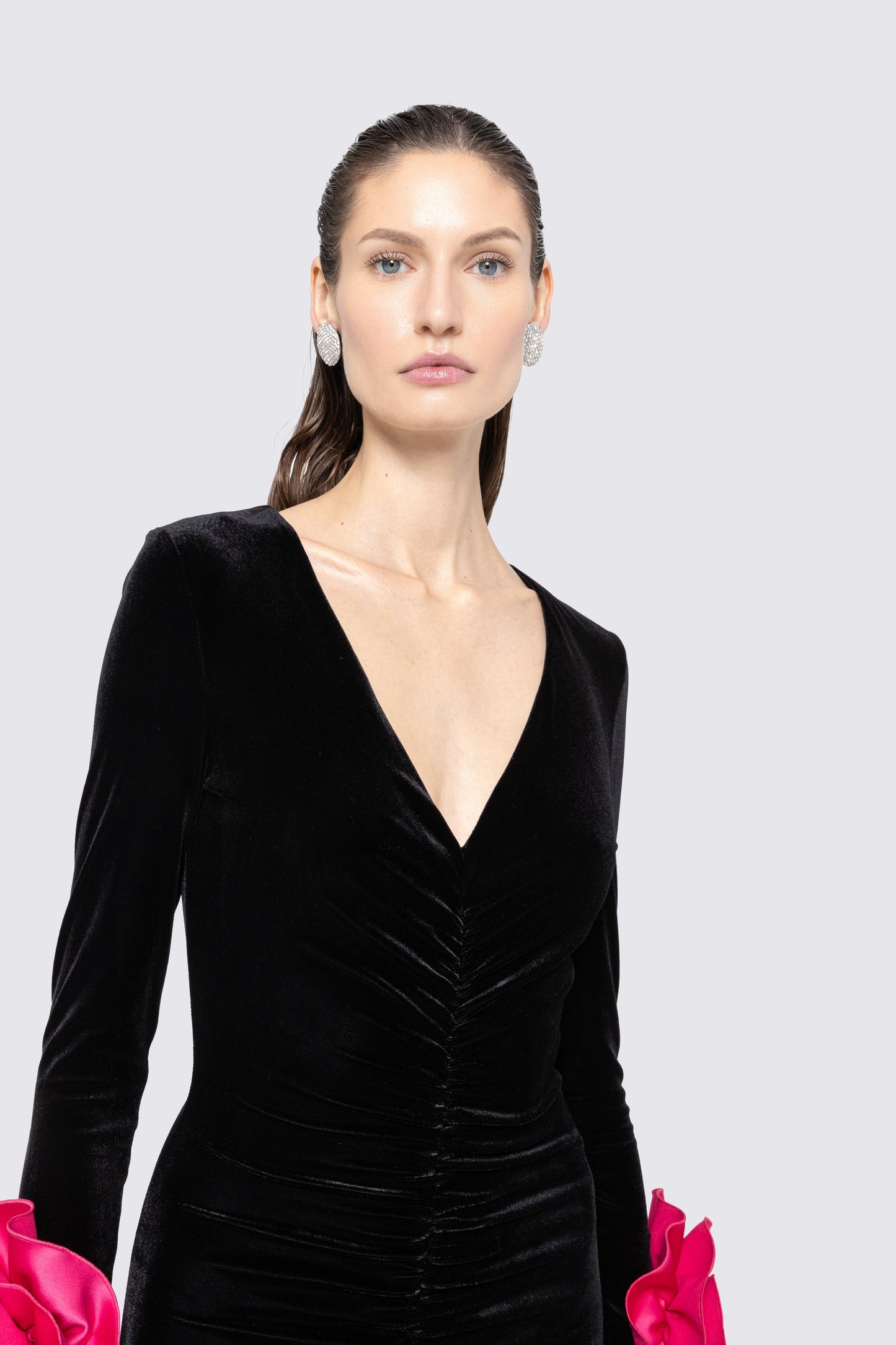 Floral-detail velvet midi dress NISSA