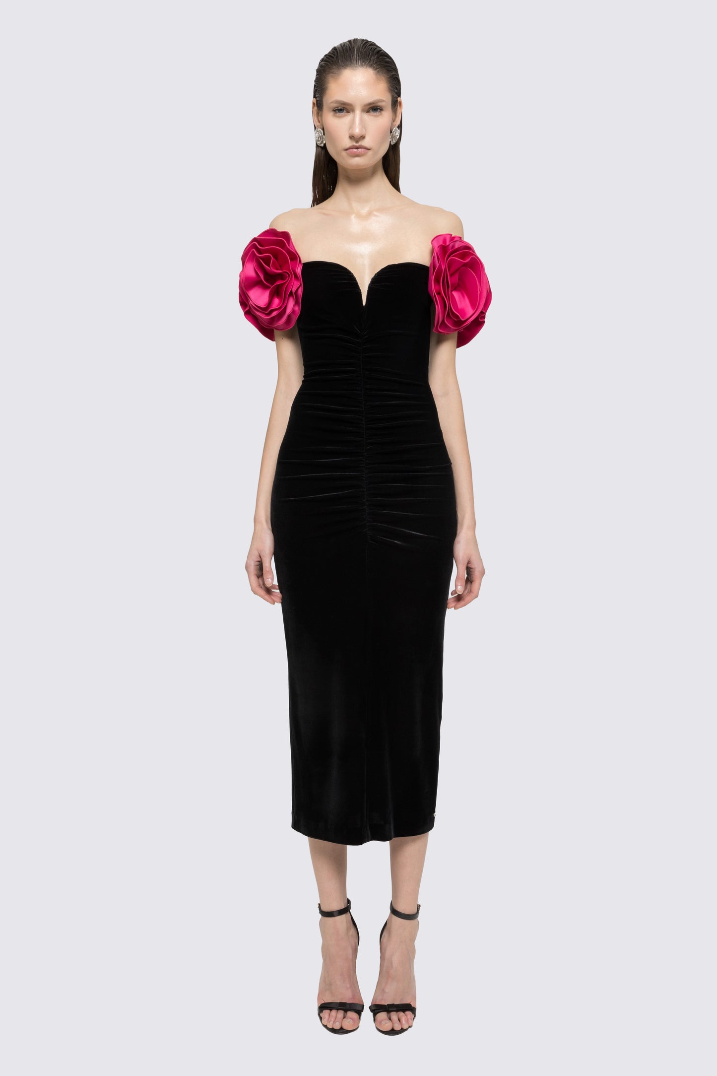 Floral-detail velvet midi dress NISSA