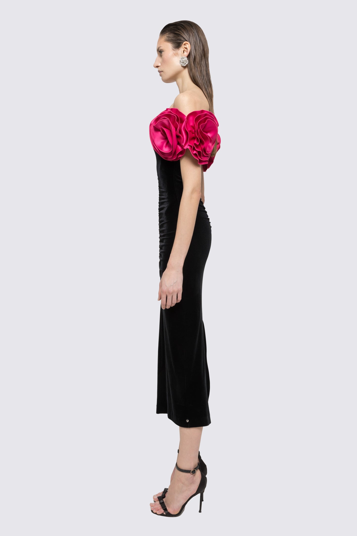 Floral-detail velvet midi dress NISSA