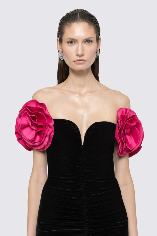 Floral-detail velvet midi dress NISSA