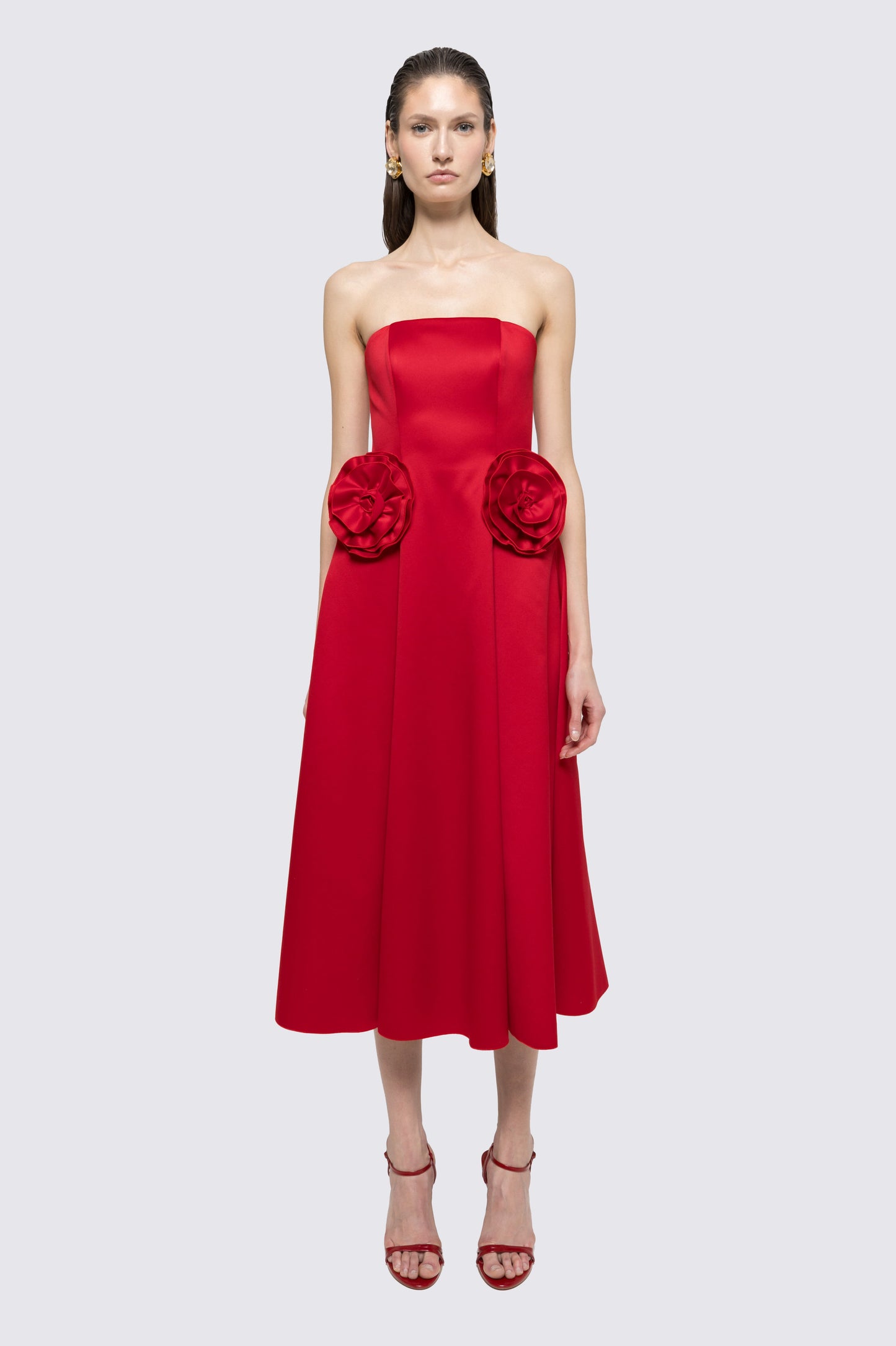 Floral-appliqué taffeta midi dress NISSA