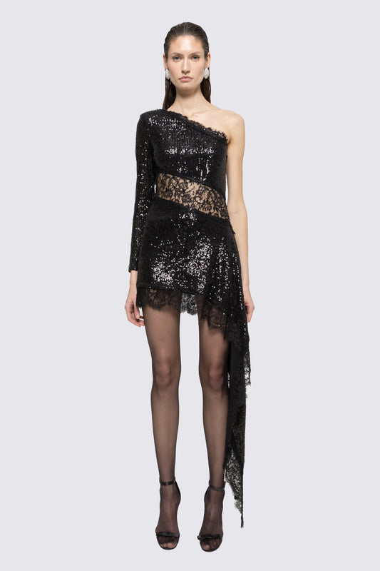Lace insert sequined midi dress NISSA