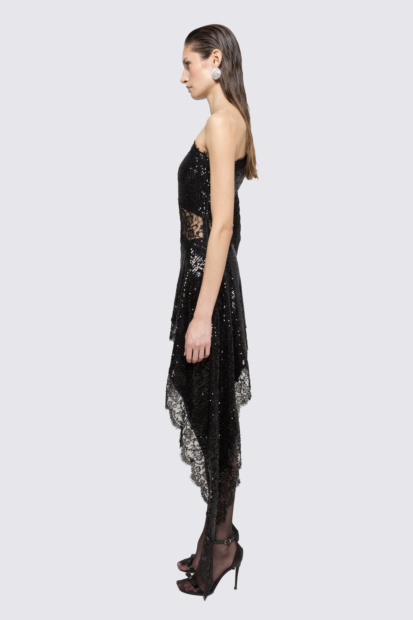 Lace insert sequined midi dress NISSA
