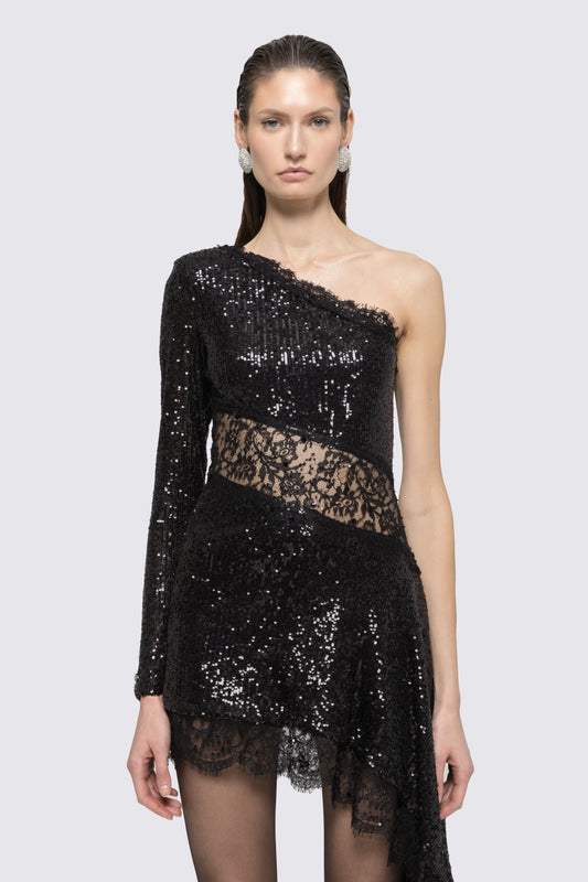 Lace insert sequined midi dress NISSA