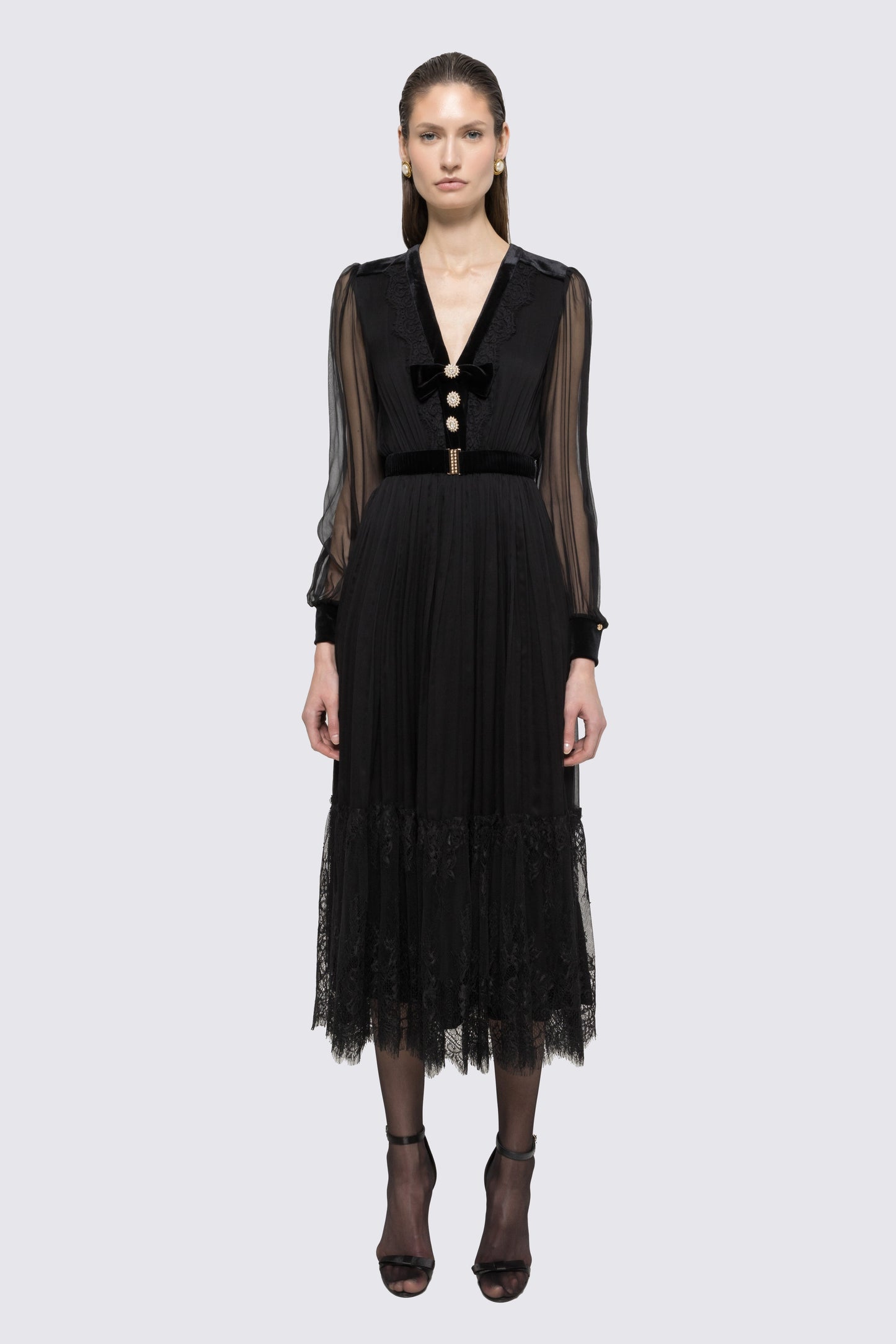 Pearl-detail silk midi dress NISSA