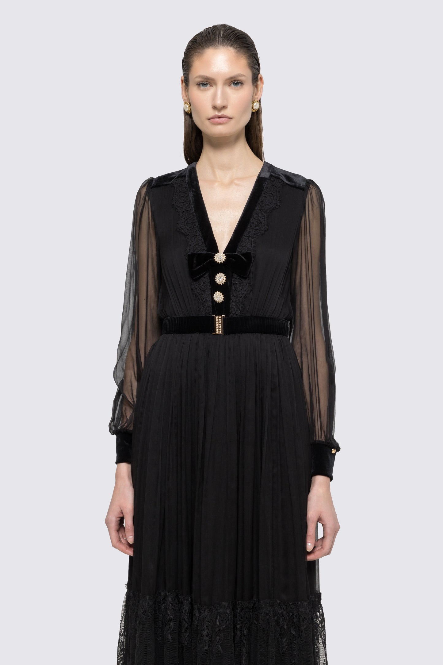 Pearl-detail silk midi dress NISSA