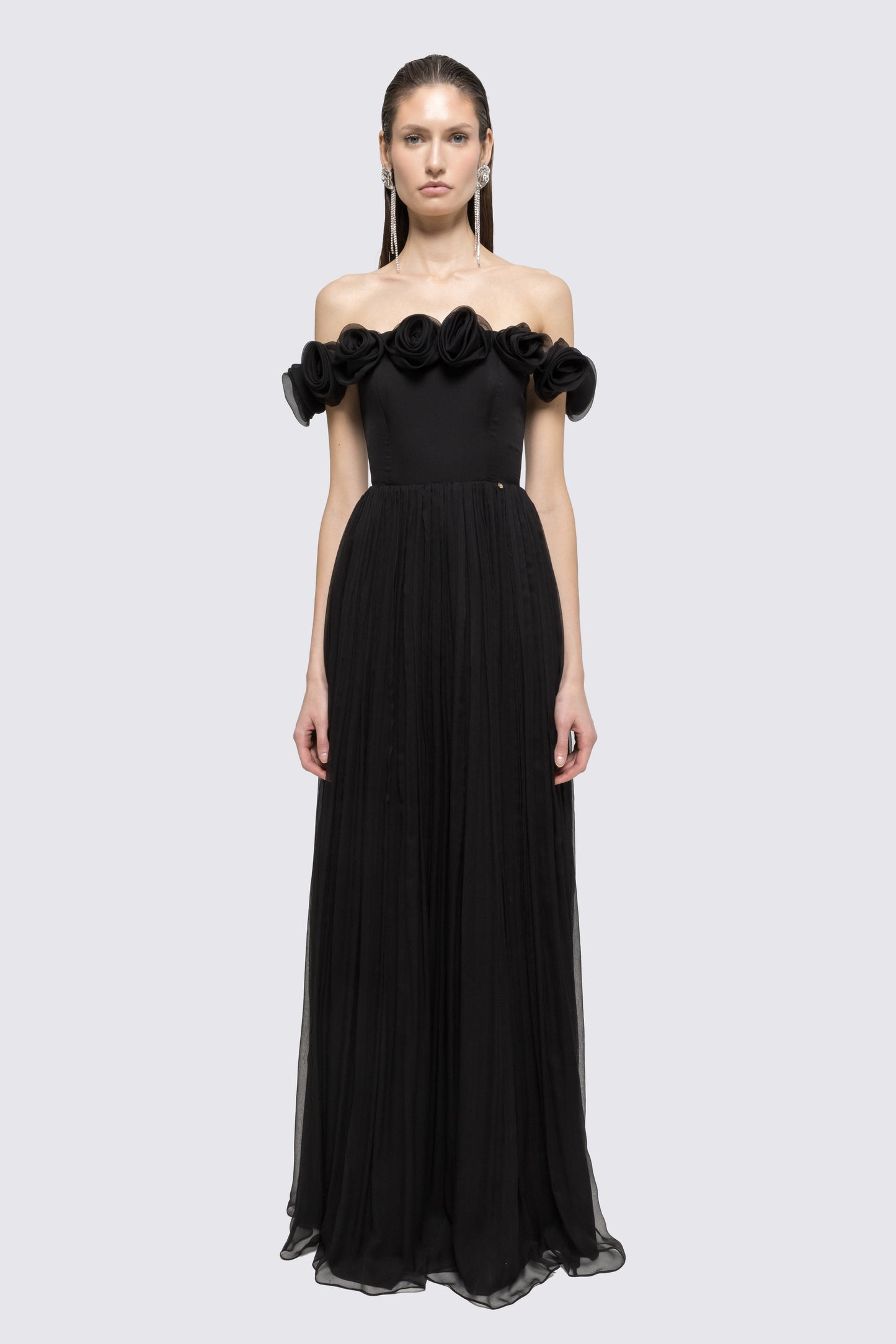 Floral-appliqué silk maxi dress NISSA