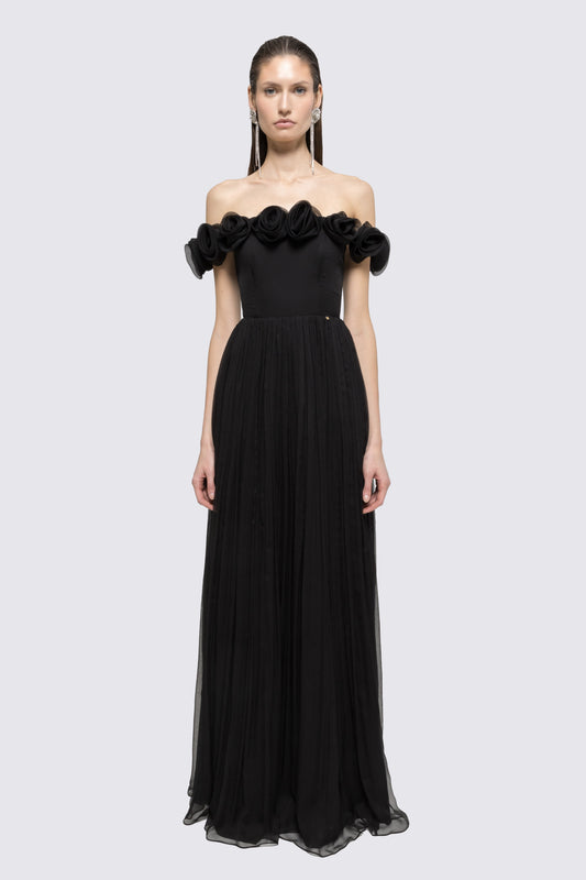 Floral-appliqué silk maxi dress NISSA