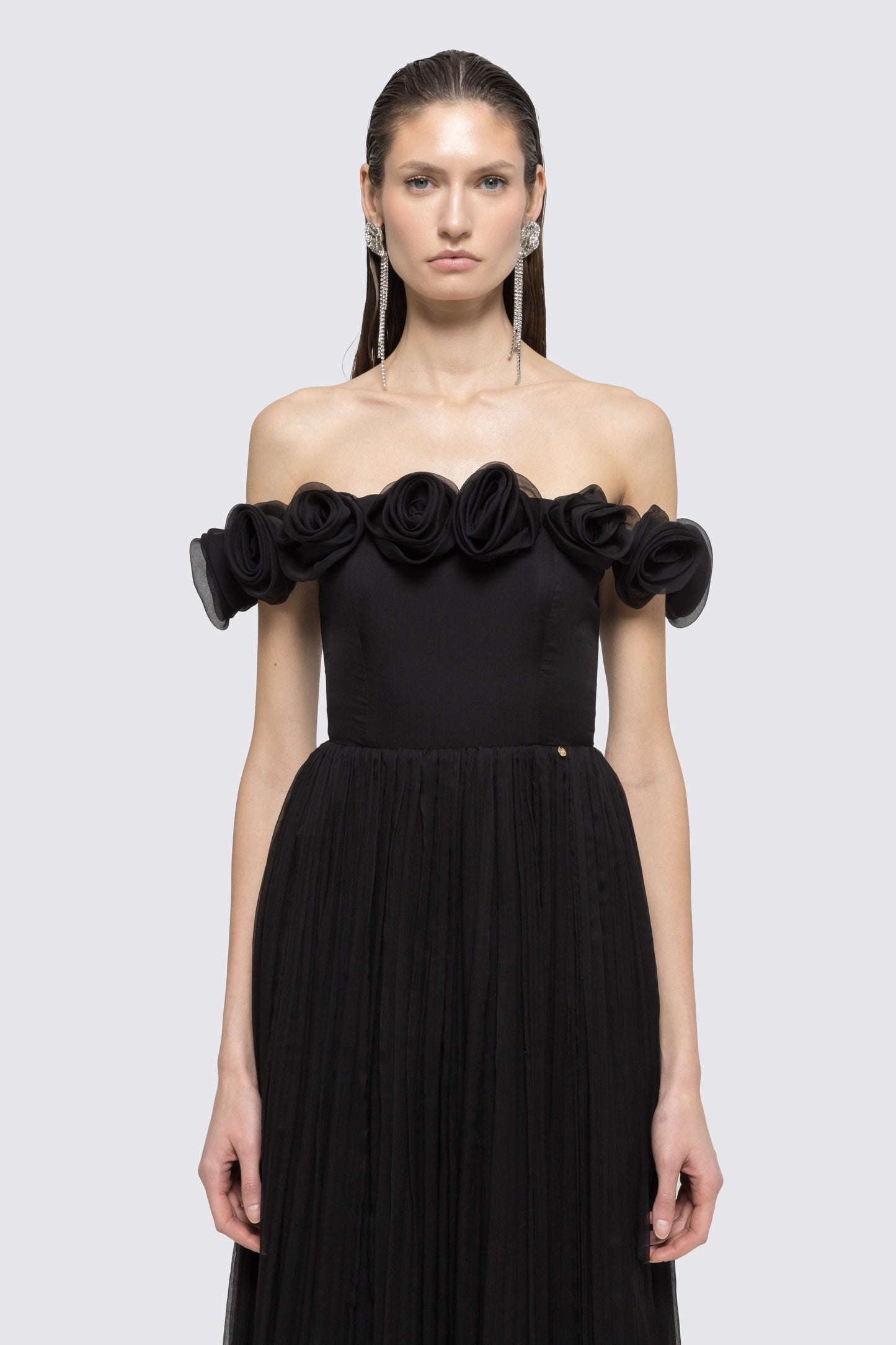 Floral-appliqué silk maxi dress NISSA