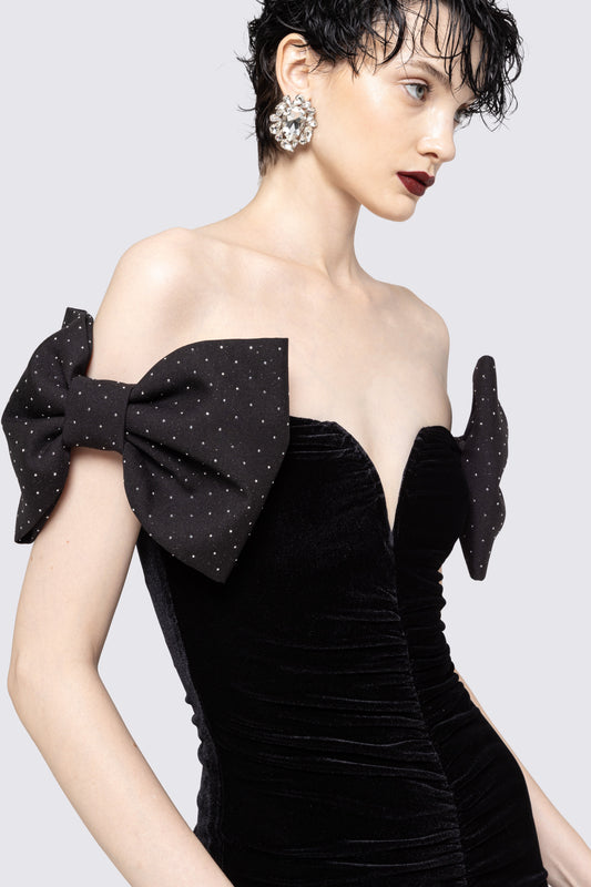 Bow-detail velvet maxi dress NISSA