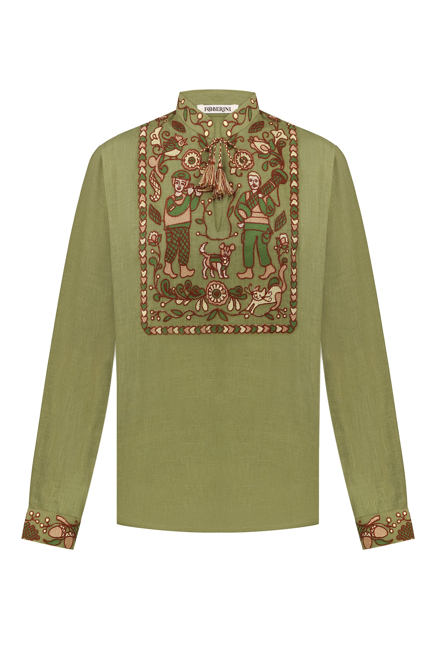 "Embroidery history" khaki shirt FOBERINI