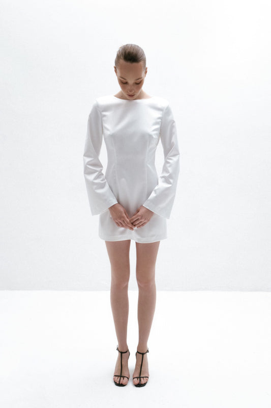 Ivory satin mini dress with long sleeves NOVITSKA