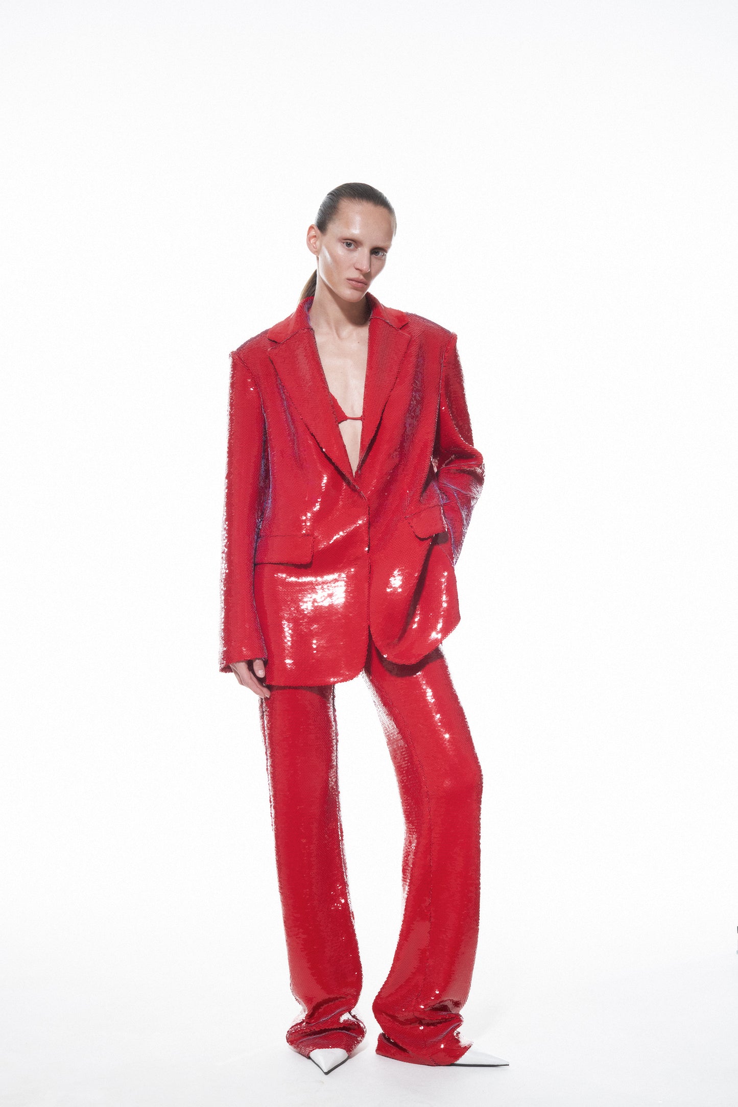 Jade Sequin Red Trousers NUÉ